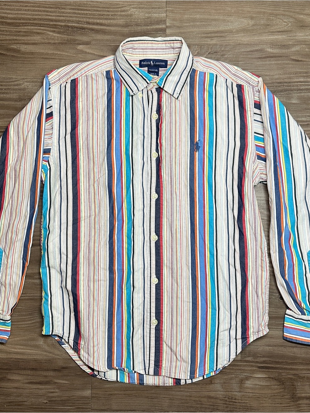 Ralph Lauren Women's M (12/14) Striped Multicolor Long Sleeve Cotton Button-Up